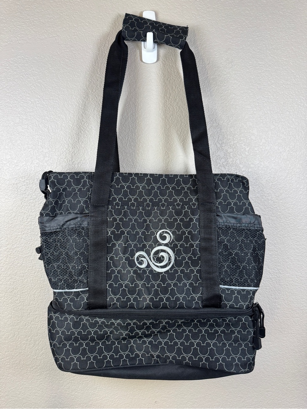 Disney Black Patterned Tote with Swirl Emblem